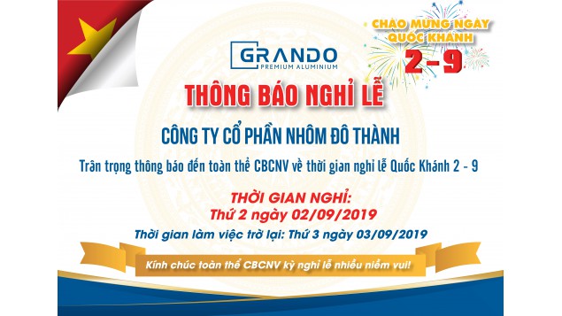 THÔNG BÁO NGHỈ LỄ QUỐC KHÁNH 2/9