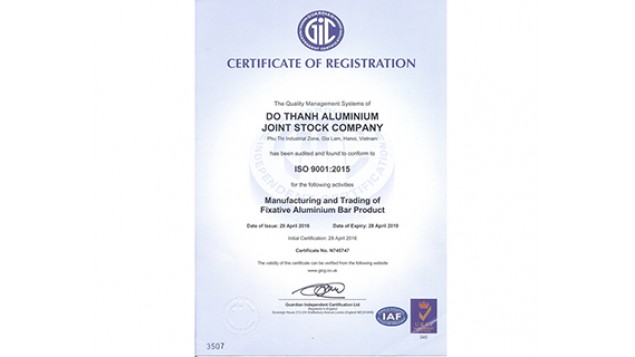 NHÀ MÁY NHÔM ĐÔ THÀNH VINH DỰ ĐÓN NHẬN CHỨNG CHỈ ISO 9001:2015