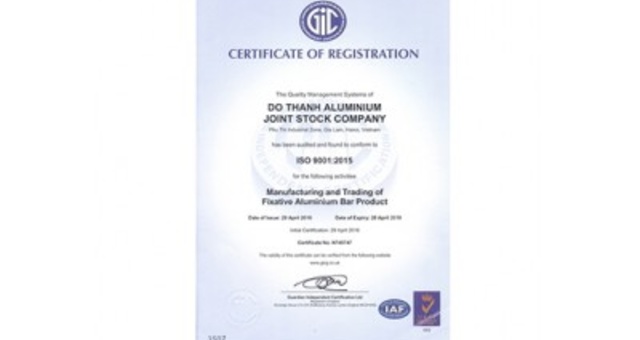 DO THANH ALUMINUM FACTORY PROJECTED ISO 9001: 2015 CERTIFICATE