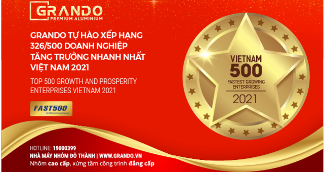 GRANDO LỌT TOP 326/500 DOANH NGHIỆP TĂNG TRƯỞNG NHANH NHẤT 2021