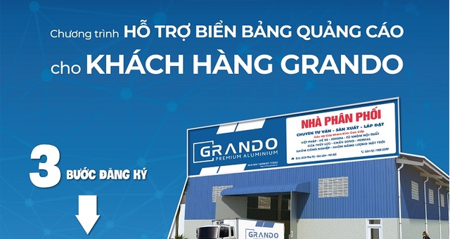 Grando đẩy mạnh Chương trình hỗ trợ thiết kế, thi công biển bảng cho toàn bộ xưởng, đại lý