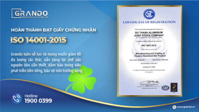 GRANDO ĐẠT GIẤY CHỨNG NHẬN TIÊU CHUẨN ISO 14001-2015