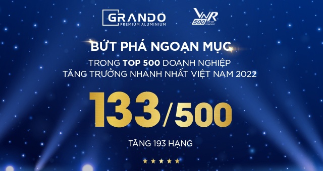GRANDO BỨT PHÁ NGOẠN MỤC TRONG TOP 500 DOANH NGHIỆP TĂNG TRƯỞNG NHANH NHẤT VIỆT NAM 2022