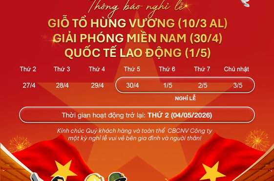 GRANDO THÔNG BÁO LỊCH NGHỈ LỄ 30/04 – 01/05/2026