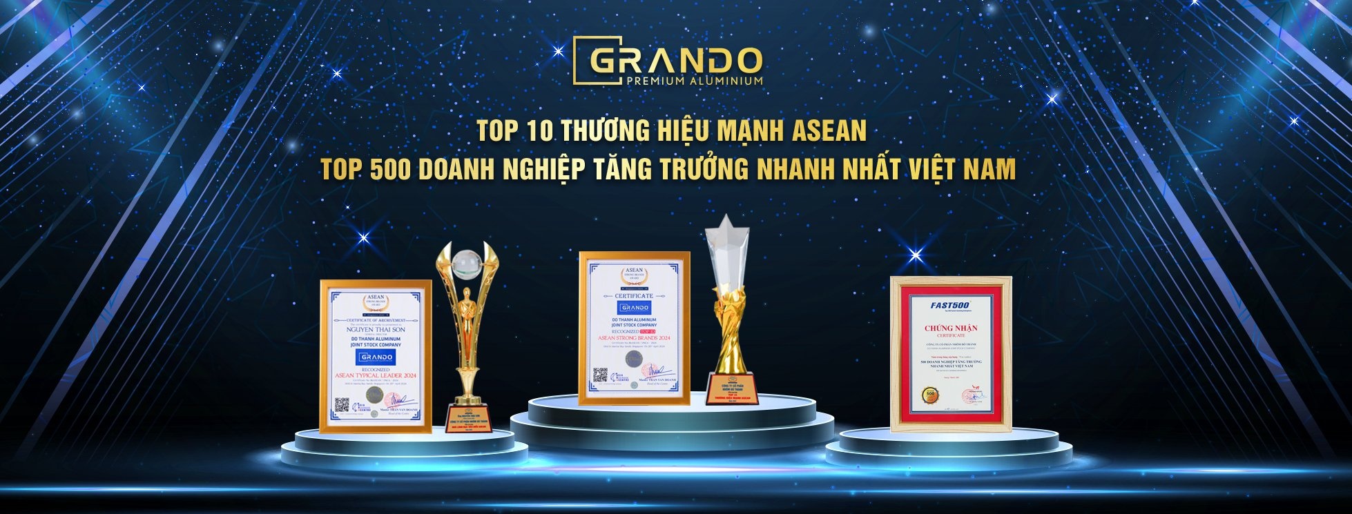 Grando đạt top 10 thương hiệu mạnh Asean - 500 DN tăng trưởng nhanh nhất Việt Nam