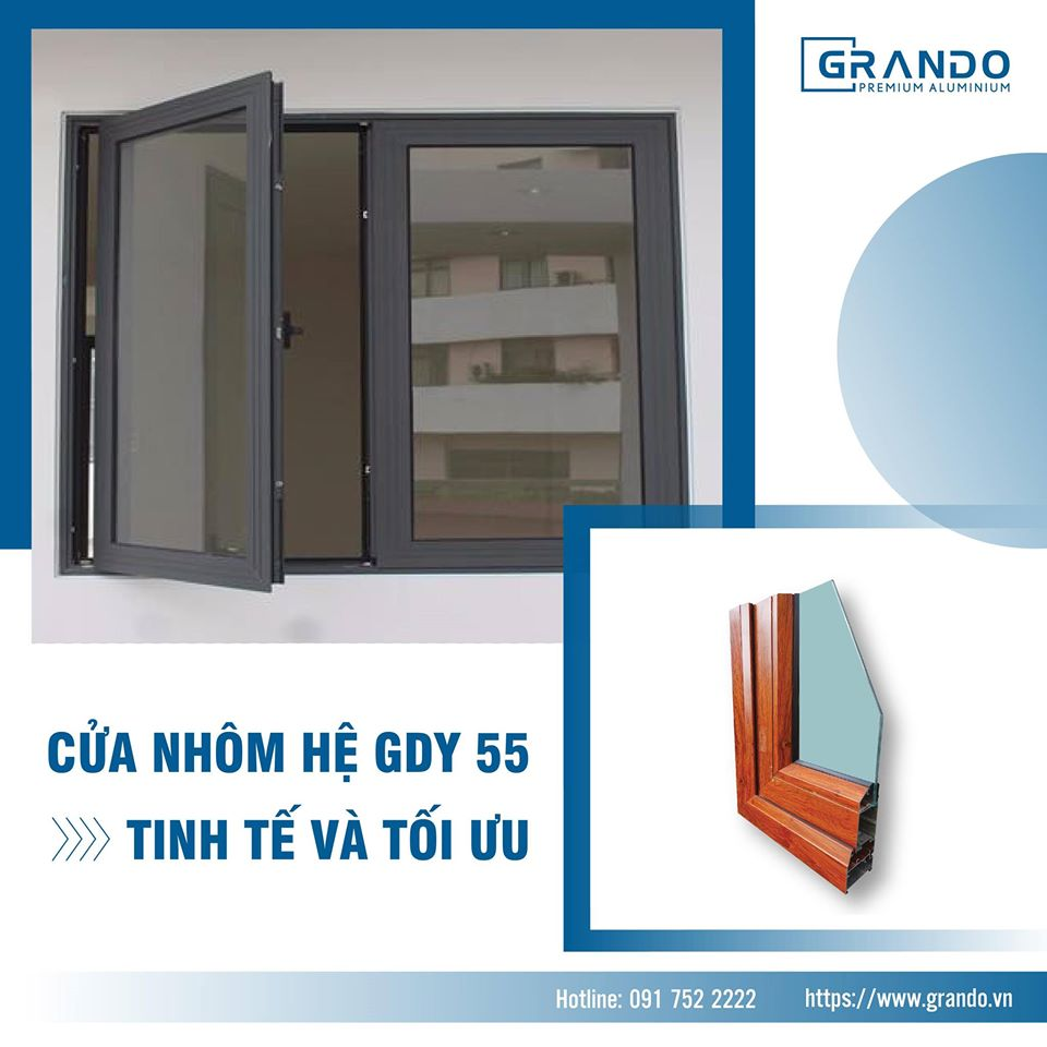 hệ cửa nhôm kính 55